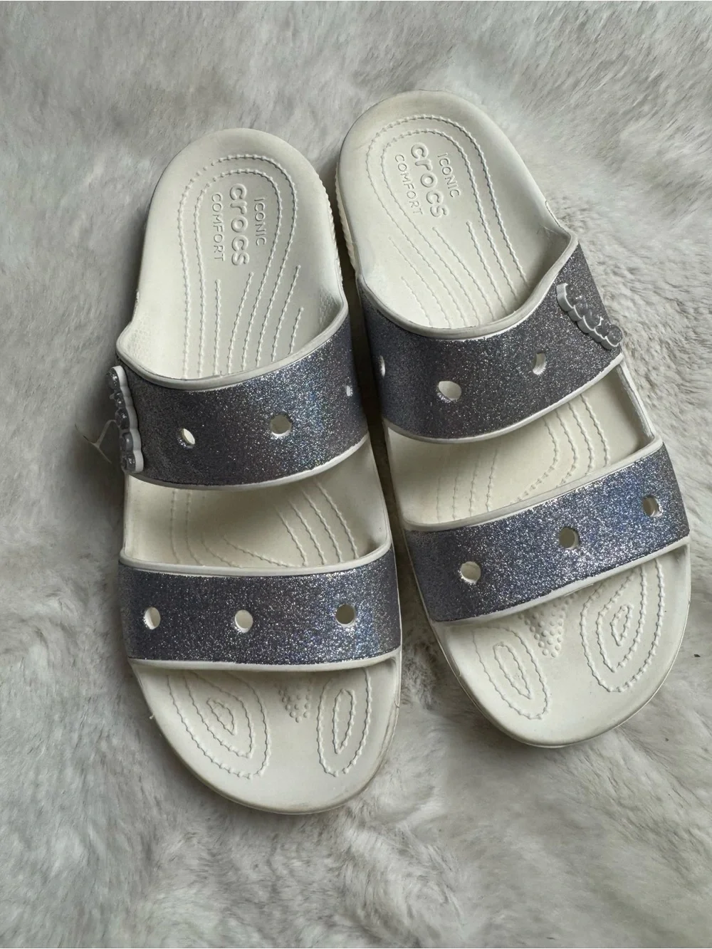 CROCS White Slides with Silver Straps